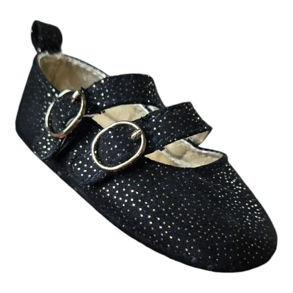 Carter's Glitter Mary Jane Crib Shoes Baby Girl 0-3M Newborn Black Formal Dressy